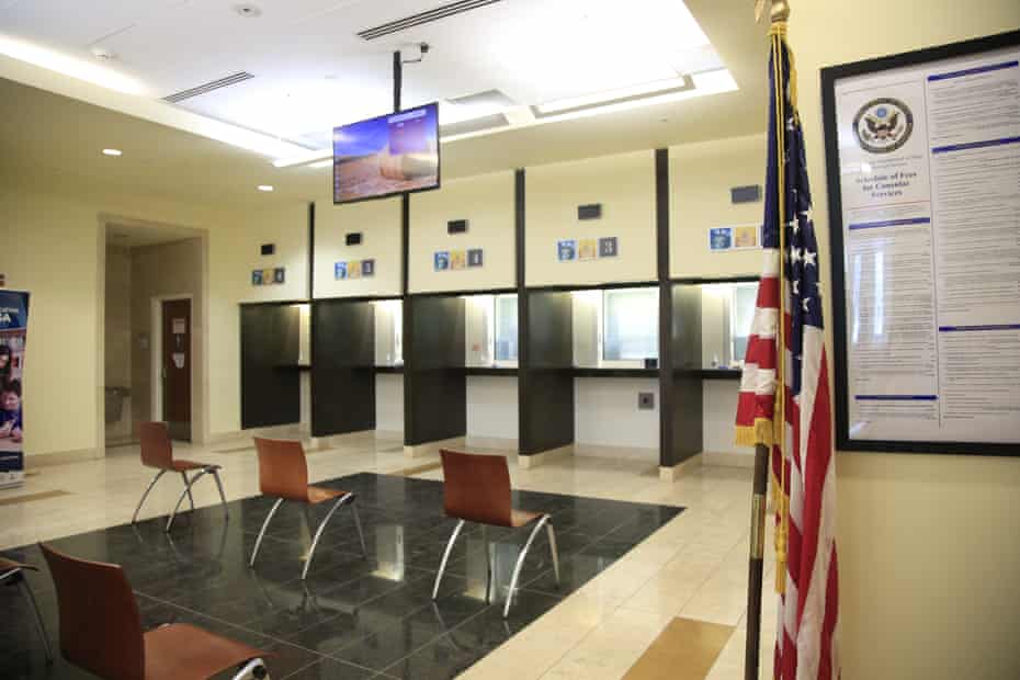 The inside of the visa center at the US embassy in Kabul, Afghanistan.