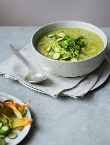 Corn, courgette and baby gem soup