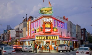 Genos Steaks gaudy neon South Philadelphia Pennsylvania famous for cheese steaksB39W6M Genos Steaks gaudy neon South Philadelphia Pennsylvania famous for cheese steaks