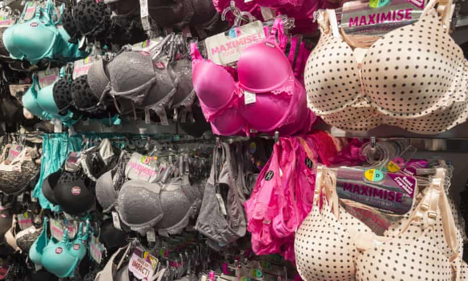 A selection of bras in a shop