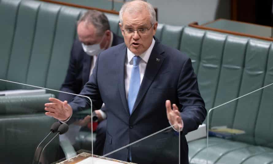 Australian prime minister Scott Morrison speaks in parliament