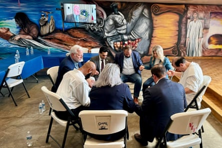a group of people in a circle
