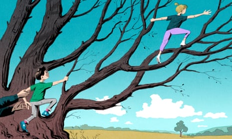 Illustration by Bill Bragg of children climbing a tree.