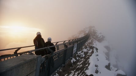 Mountain to climb … contestants are whisked up to snow-capped peaks to find clues to their destination.