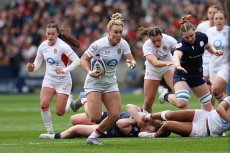 England's Megan Jones in action before scoring their second try.