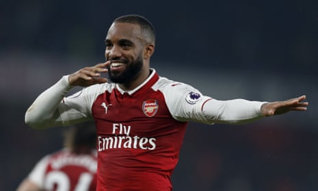 Alexandre Lacazette celebrates after scoring his second goal from the penalty spot.