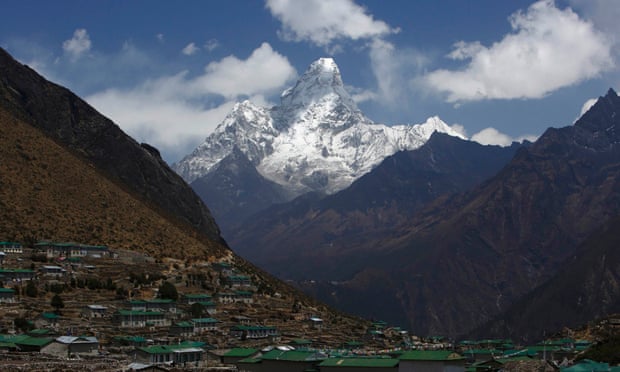 Ama Dablam looms behind Khumjung village in Nepal