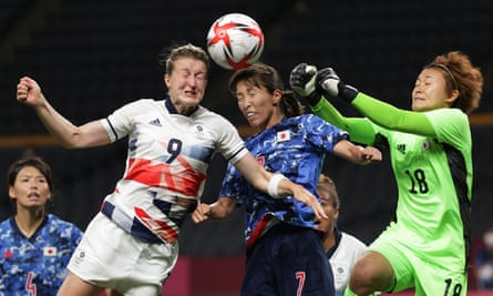 Ellen White gets her head to the ball first to score Team GB’s winner in Sapporo.