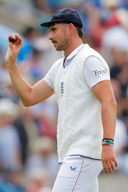England's Josh Tongue celebrates as he leaves the field after taking the wicket of India's Washington Sundar, his fifth wicket of India's second innings.