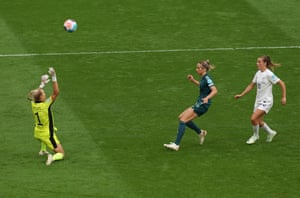 In the 62nd minute, Ella Toone of England races through on goal and chips the ball over Merle Frohms to put England ahead.