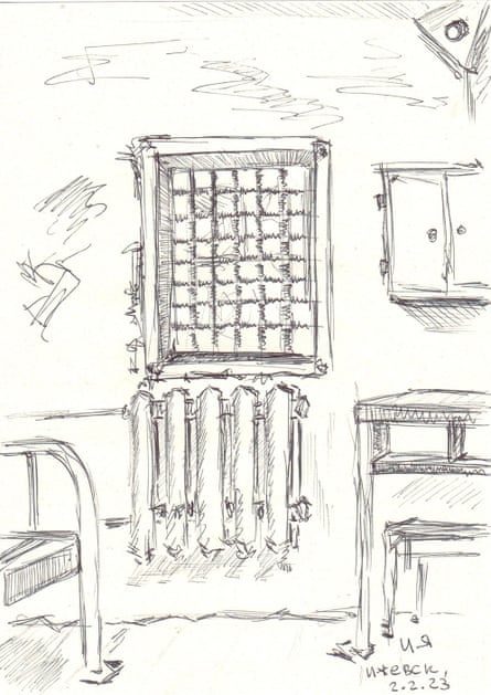 Sketch of prison scene by Ilya Yashin