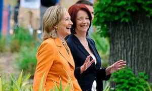 Hillary Clinton and Julia Gillard walk along the Yarra River in Melbourne, 2010.