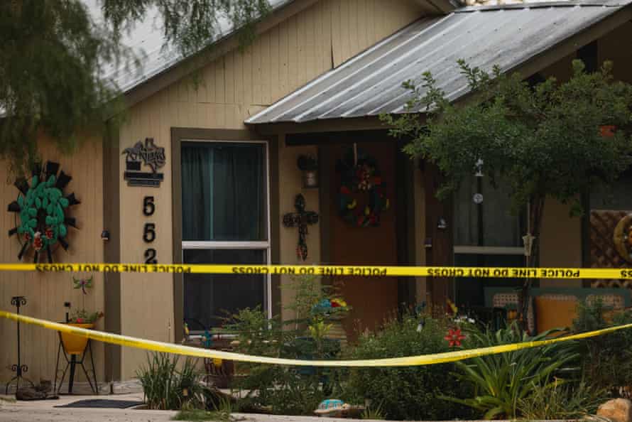 The home of suspected gunman, 18-year-old Salvador Ramos, is cordoned off with police tape on May 24, 2022 in Uvalde, Texas.