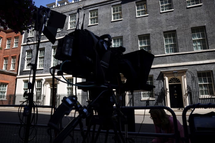 The scene in Downing Street this morning, where broadcasters are busy, even though there has been no sign of the PM.