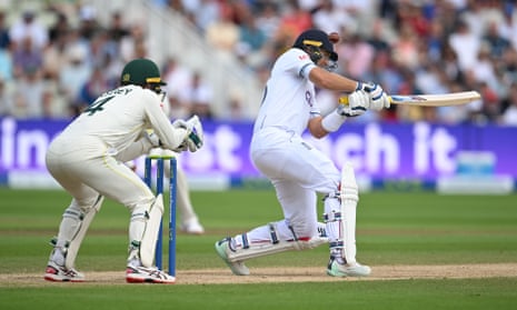 Joe Root scoops a ball from Boland for six runs