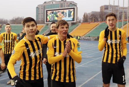 Andrey Arshavin reacts after his farewell match for Kairat Almaty against Shakhtar Karagandy.