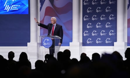 Former vice-president Mike Pence waves after speaking at the annual leadership meeting of the Republican Jewish Coalition, last Friday, in Las Vegas.