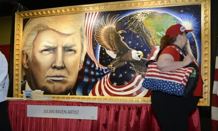Artist Julian Raven’s portrait of Donald Trump at the Conservative Political Action Conference (CPAC).