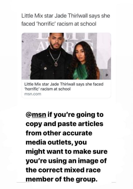 An Instagram Stories post by Jade Thirlwall criticising the MSN news service.