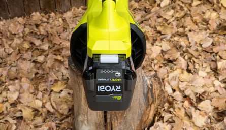 A detail shot of a Ryobi 40V HP Whisper Series leaf blower