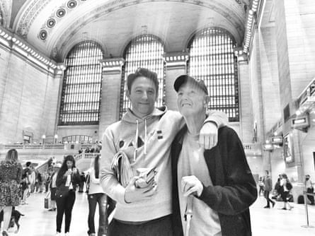 Craig Taylor with his father in Grand Central Station, New York