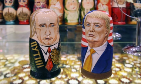 Russian dolls styled in the likeness of Vladimir Putin and Donald Trump in a Moscow souvenir shop.