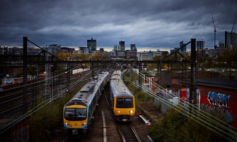 Trains outside Manchester Piccadilly station.