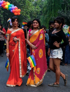 Indian members and supporters of the lesbian, gay, bisexual, transgender (LGBT) community take part in a pride parade in New Delhi