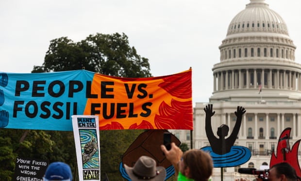 Native American climate activists and allies demonstrating in Washington on 15 October.