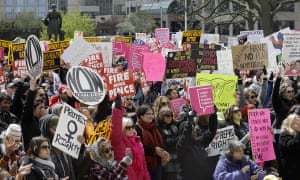 Opponents of the anti-abortion law signed by Mike Pence protest outside the Indiana State House in July 2016