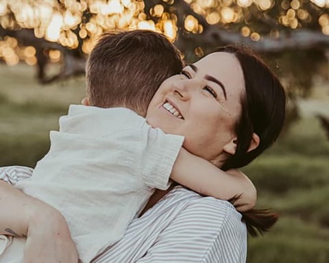 Permission has been granted by Molly Ticehurst's family to publish these images. Taken in 2024. Molly and her son. Australia