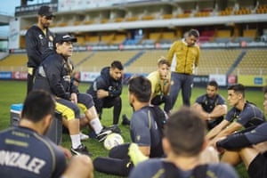 Diego Maradona briefing the team during a training session in May 2019.