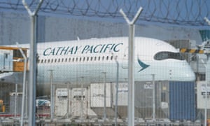 A Cathay Pacific aircraft at Hong Kong International Airport, China.