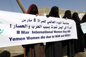 Yemeni women at a rally marking IWD outside the UN offices in Sanaa.
