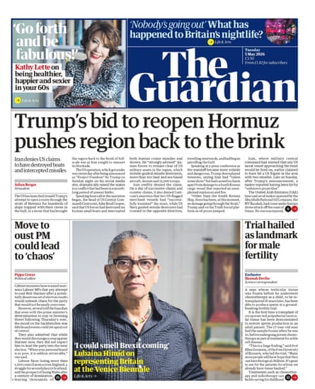 Guardian front page, 5 May 2026.