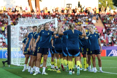 Sweden players warm up before the game.