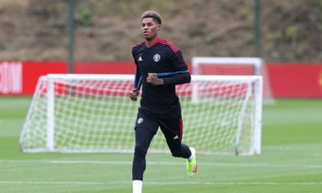 Marcus Rashford of Manchester United during a first team training session on August 25, 2021 in Manchester
