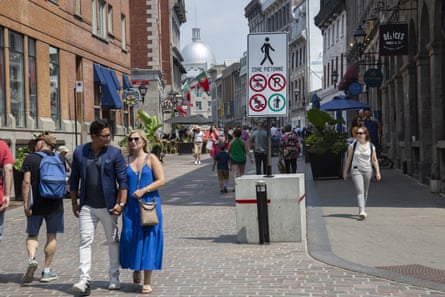 ‘Valérie Plante rolled out the most ambitious car-free scheme on the American continent.’ Car-free Rue Saint-Paul in Montreal, Canada.