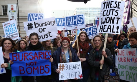 Student nurses demonstrating against government plans to scrap the NHS bursary in 2016.