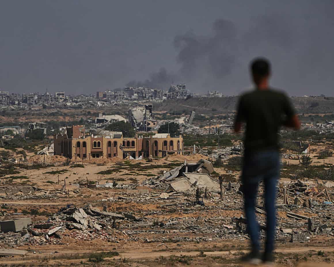 Smoke rises following an Israeli military strike in Gaza City yesterday.