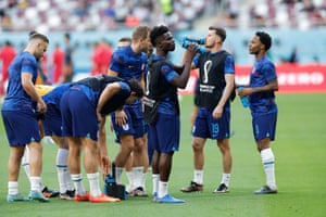 Doha, Qatar: England’s players drink water before their match against Iran in the FIFA World Cup 2022
