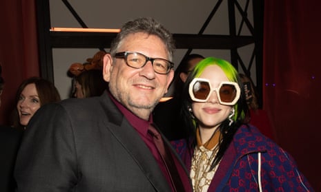 The chief executive of Universal Music Group, Sir Lucian Grainge, with Billie Eilish at the Grammys after party in Los Angeles in January 2020.