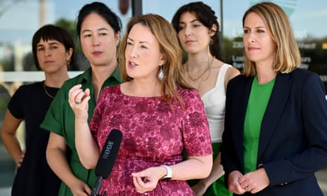 NSW Greens MPs Abigail Boyd, Jenny Leong, Rafaela Pandolfini, Izabella Antoniou and Kobi Shetty speak to media