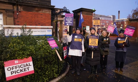 Nurses on the picket line outside Royal Victoria infirmary in Newcastle.