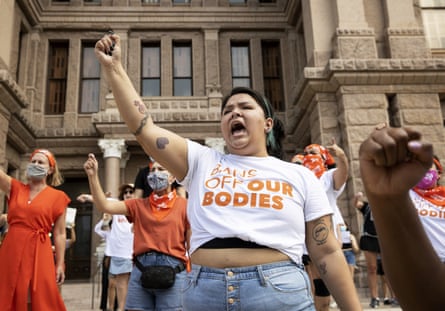 Protesters demonstrate against the Texas abortion law in Austin.
