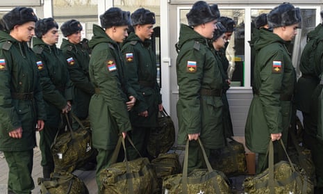 Russian conscripts at a railway station in Sevastopol on Wednesday