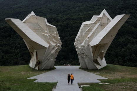 A couple visit the Battle of Sutjeska war memorial in Tjentiste, Bosnia and Herzegovina