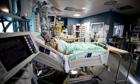 A patient in the intensive care unit in a Rome hospital.