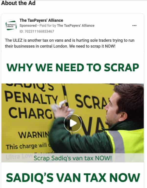 Anti-Ulez Facebook ad placed by Taxpayers' Alliance