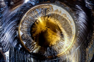 Chardonnay lees forming a striking pattern at the bottom of a stainless steel fermentation tank